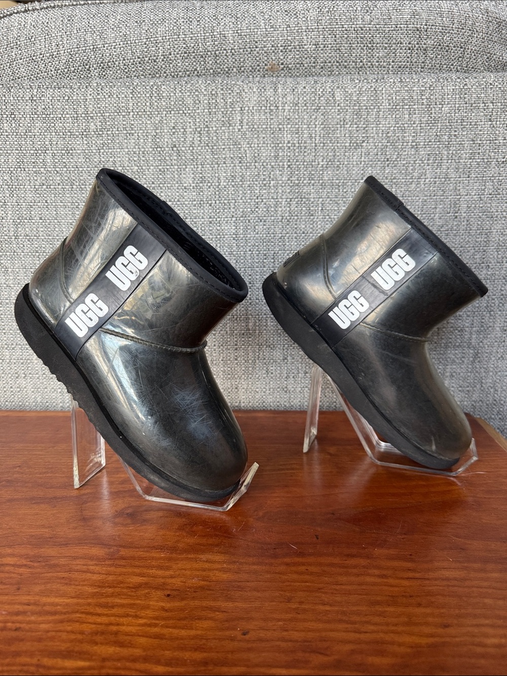 UGG Classic Clear Black Waterproof Ankle Rain Boots Size 6
